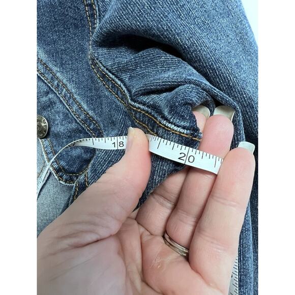 Y2K Deb Blue Denim Distressed Crop Jean Jacket Medium Boho Festival Western - Picture 6 of 9